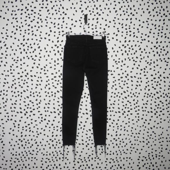 Re/Done Originals Faded Black High Rise Distressed Ankle Crop Jeans - Picture 6 of 13